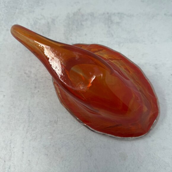 Vintage Sooner Glass Art Glass Cornucopia Vase Candy Bowl Dish Orange Autumn - Picture 3 of 7